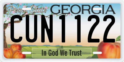 GA license plate CUN1122