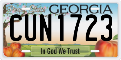 GA license plate CUN1723