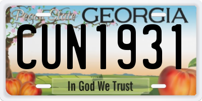 GA license plate CUN1931