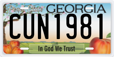 GA license plate CUN1981