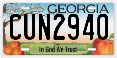 GA license plate CUN2940