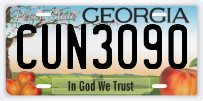 GA license plate CUN3090