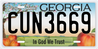 GA license plate CUN3669