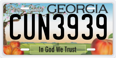 GA license plate CUN3939