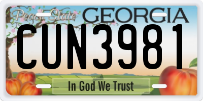 GA license plate CUN3981