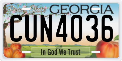 GA license plate CUN4036