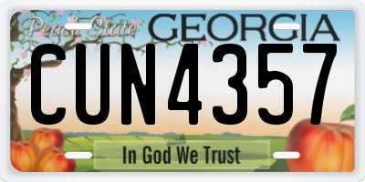 GA license plate CUN4357