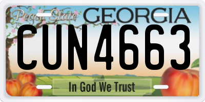GA license plate CUN4663