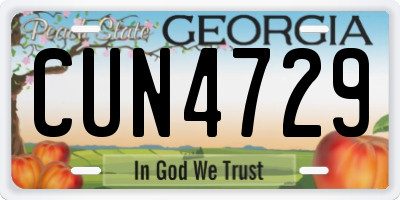GA license plate CUN4729