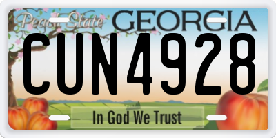 GA license plate CUN4928