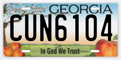 GA license plate CUN6104