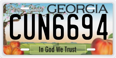 GA license plate CUN6694