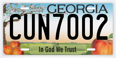 GA license plate CUN7002