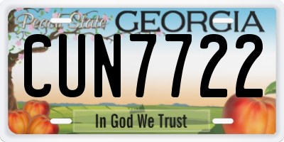 GA license plate CUN7722