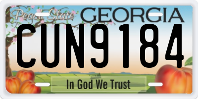 GA license plate CUN9184