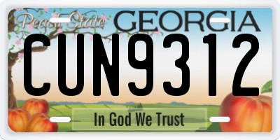 GA license plate CUN9312