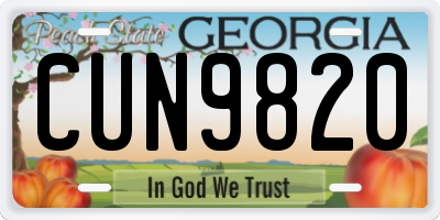 GA license plate CUN9820