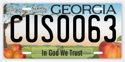 GA license plate CUS0063