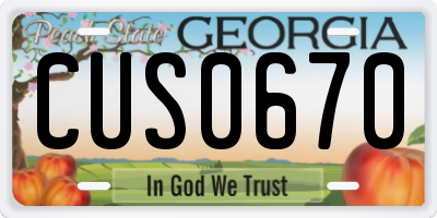 GA license plate CUS0670