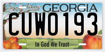GA license plate CUW0193
