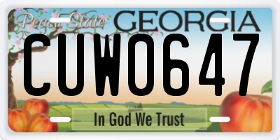GA license plate CUW0647