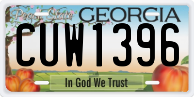 GA license plate CUW1396