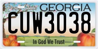 GA license plate CUW3038
