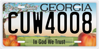 GA license plate CUW4008