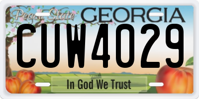 GA license plate CUW4029