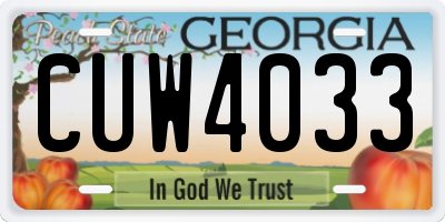 GA license plate CUW4033