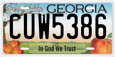 GA license plate CUW5386