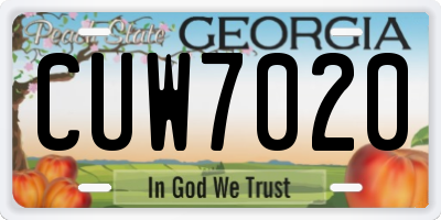 GA license plate CUW7020