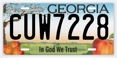 GA license plate CUW7228