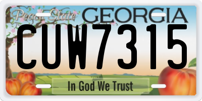 GA license plate CUW7315