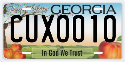 GA license plate CUX0010