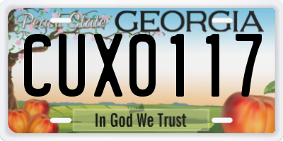 GA license plate CUX0117