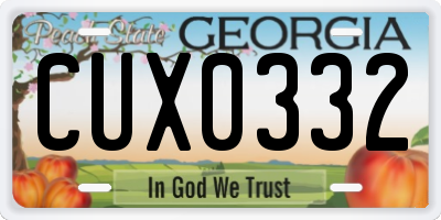 GA license plate CUX0332