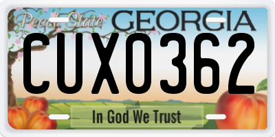 GA license plate CUX0362