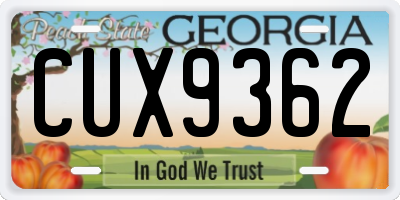 GA license plate CUX9362