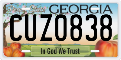 GA license plate CUZ0838