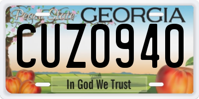 GA license plate CUZ0940