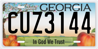 GA license plate CUZ3144