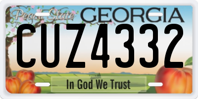 GA license plate CUZ4332