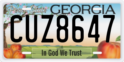 GA license plate CUZ8647