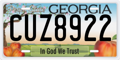 GA license plate CUZ8922