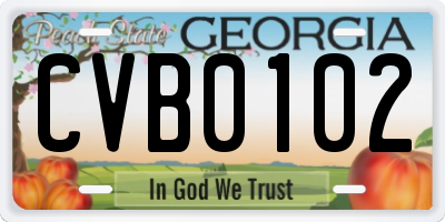 GA license plate CVB0102