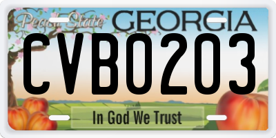 GA license plate CVB0203