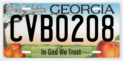 GA license plate CVB0208