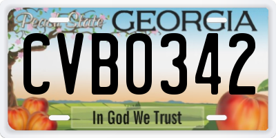 GA license plate CVB0342