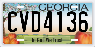 GA license plate CVD4136